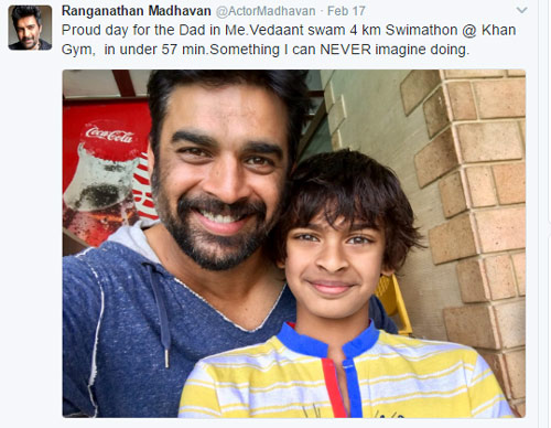 pawan kalyan,hero madhavan,madhavan son,swimming race  నిన్న పవన్‌ గురించి.. నేడు కొడుకు గురించి..!